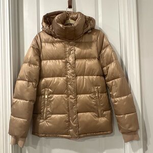 Michael Kors Hooded Quilted Puffer Coat Gold